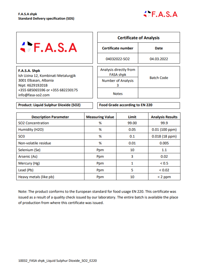 Sulphur Dioxide 99.99%